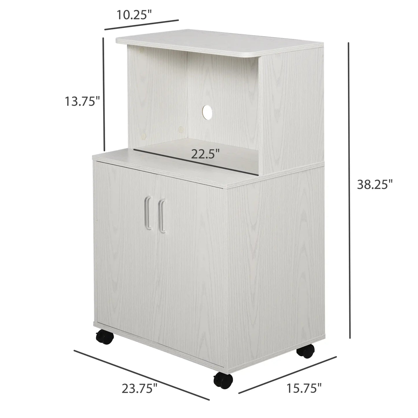 Microwave Cart on Wheels, 2-Door Cabinet, White Oak, White Kitchen Pantry Cabinets at Gallery Canada