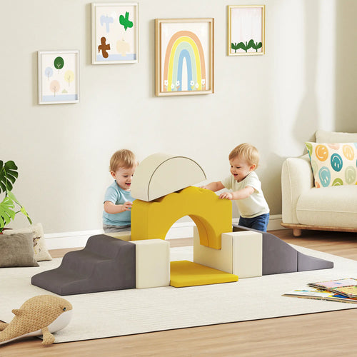 7-Piece Baby Soft Play Set, Indoor Gym for Crawling, Sliding, Yellow