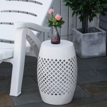 12" Steel Round Patio End Table, White Patio Side Tables at Gallery Canada