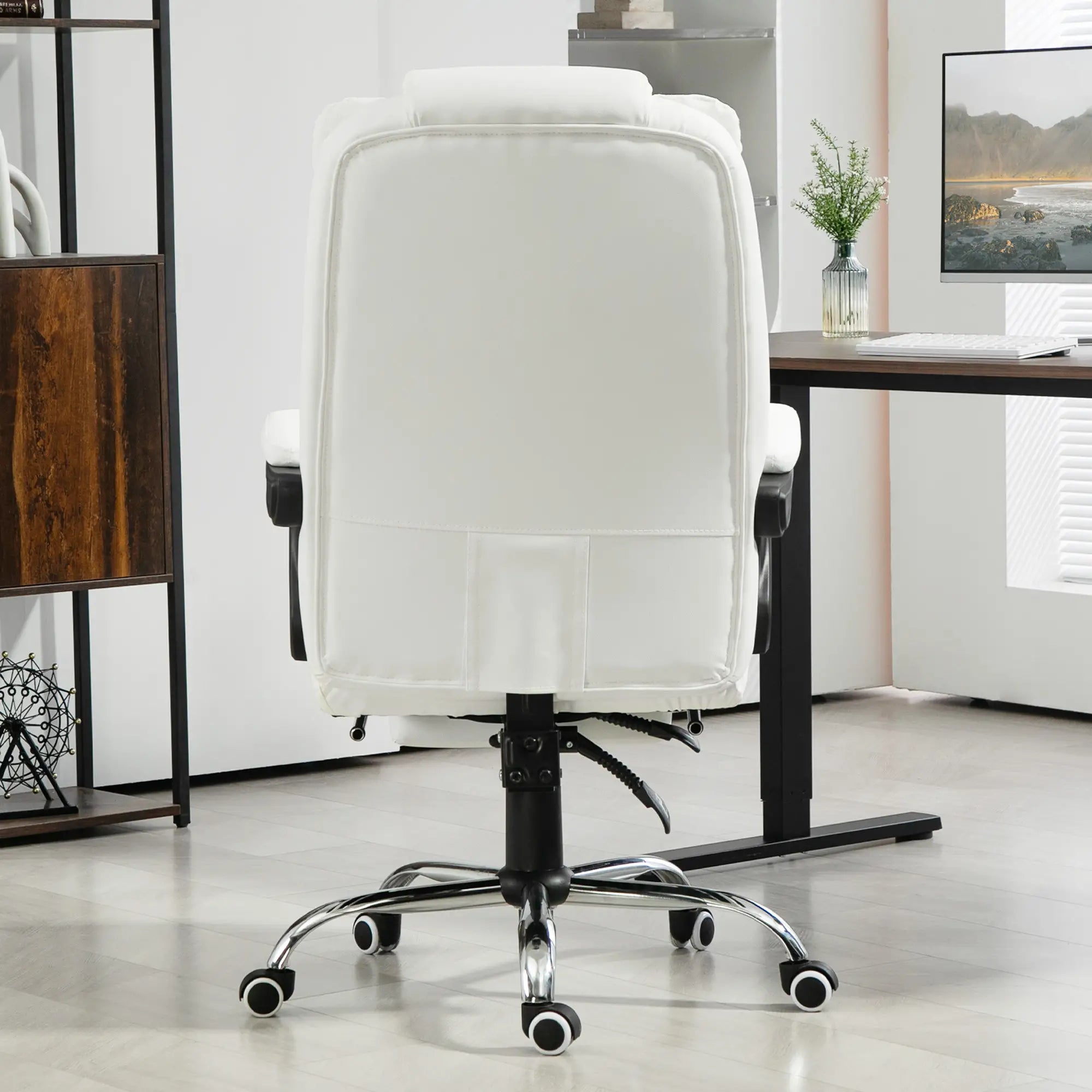 High Back Office Chair, PU Leather, Retractable Footrest, Padded Armrest, White Executive & Manager Chairs at Gallery Canada