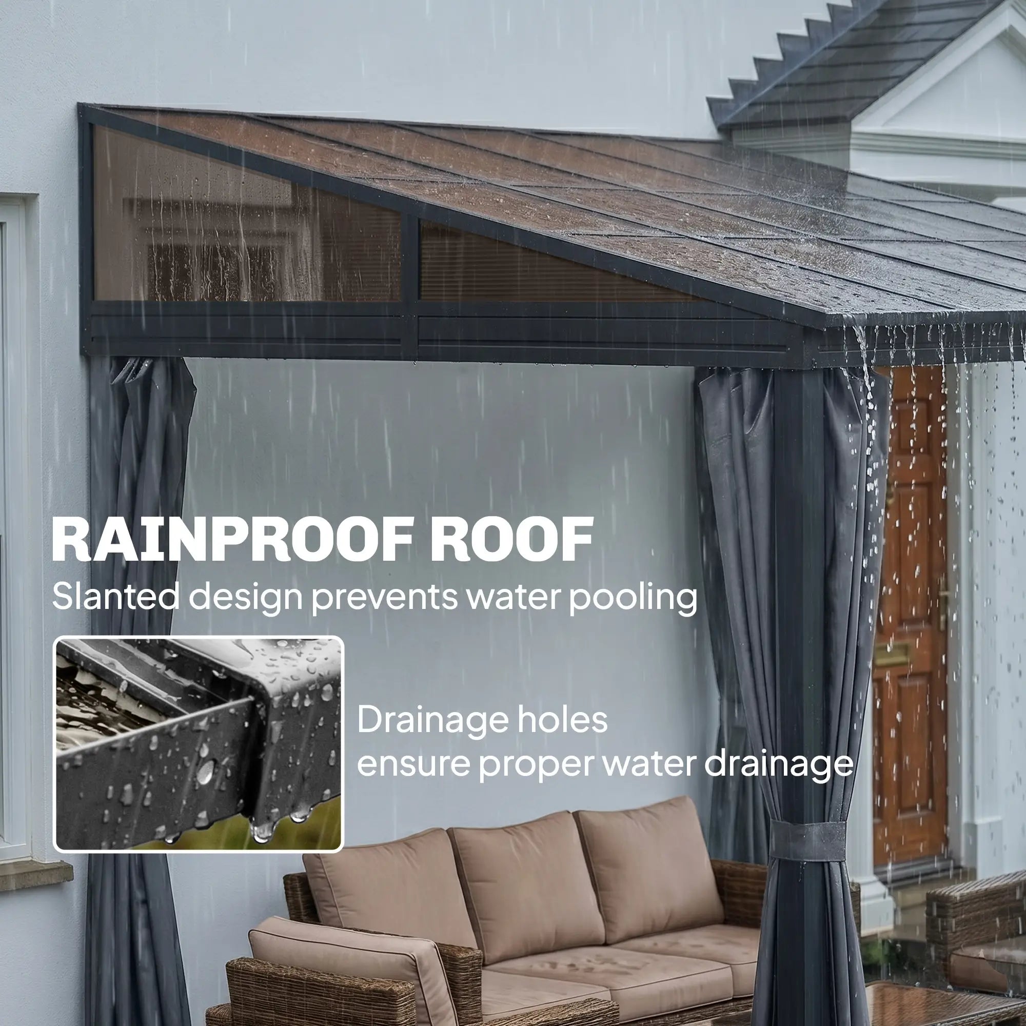 10' x 13' Hardtop Pergola, PC Roof Gazebo, Sun Shelter with Curtains Pergolas at Gallery Canada