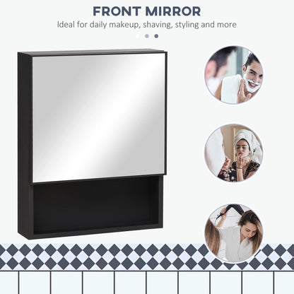 Wall-Mounted Medicine Cabinet, Single Door with Shelves, Stainless Steel Frame, Black Mirror Medicine Cabinets at Gallery Canada