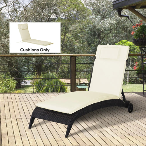 Lounger Chair Cushion, Thick Padded with Headrest, Cream White