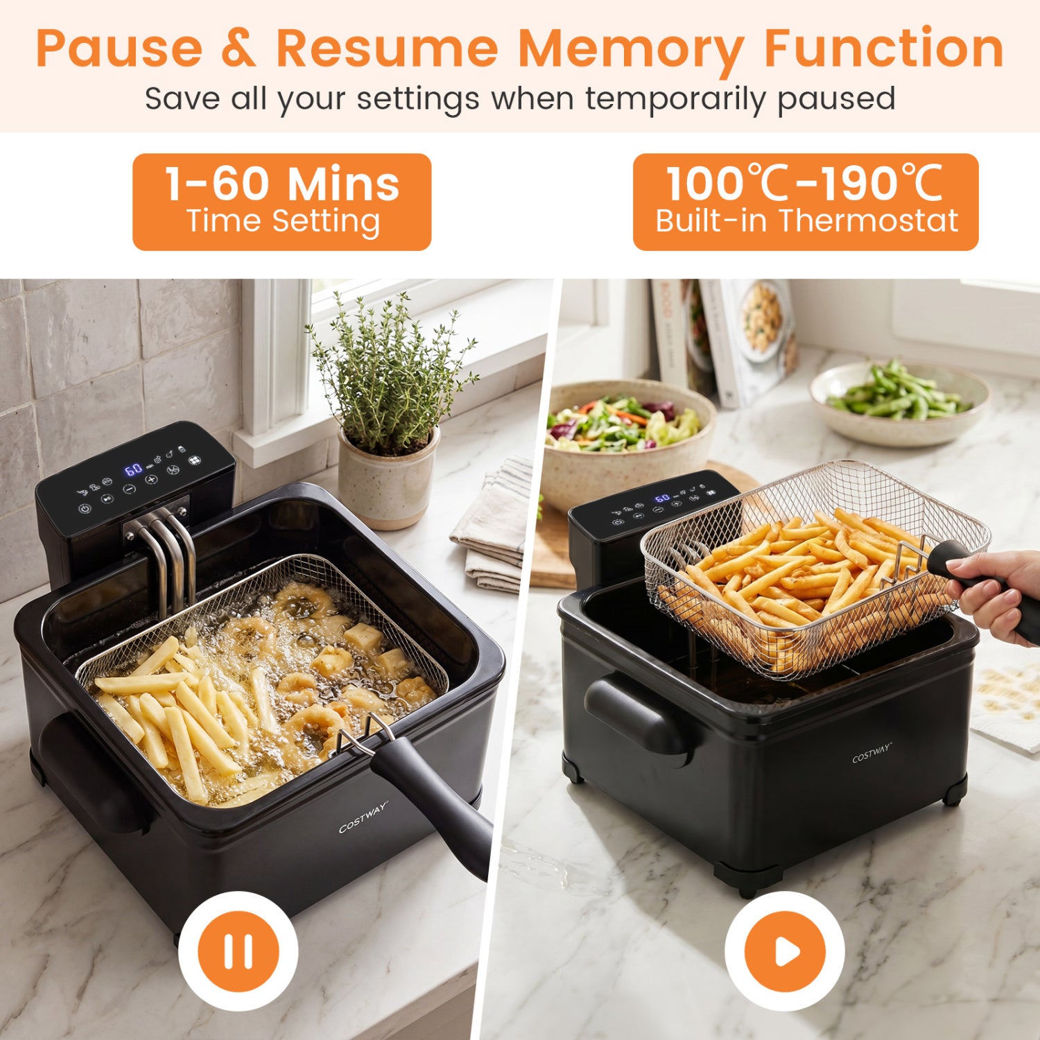 5.3-Qt Electric Deep Fryer, 1700W LED Touch Screen, 6 Presets, Black Air Fryers at Gallery Canada