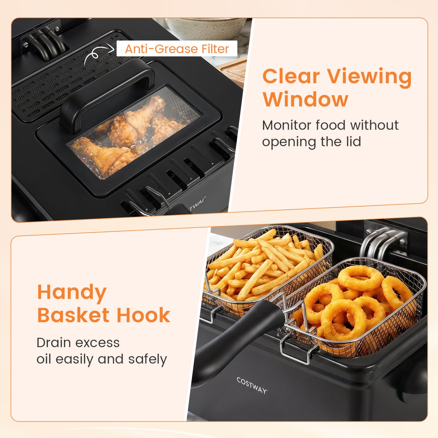 5.3-Qt Electric Deep Fryer, 1700W LED Touch Screen, 6 Presets, Black Air Fryers at Gallery Canada