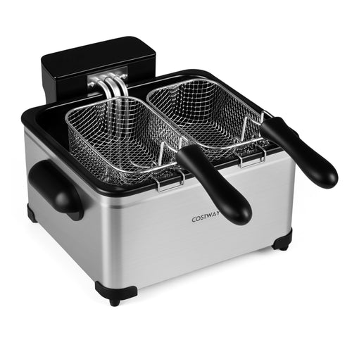 5.3-Qt Electric Deep Fryer, 1700W, 3 Baskets, LED Touch, 6 Presets, Silver