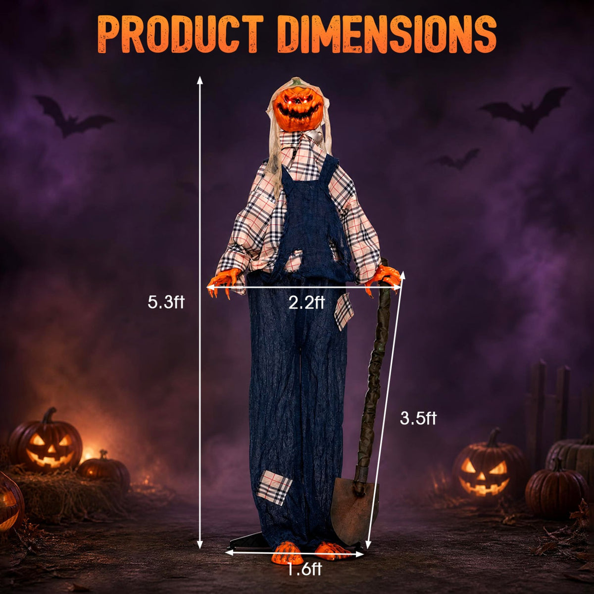 5.3 ft Halloween Outdoor Decoration, Shovel, Red Eyes Halloween at Gallery Canada