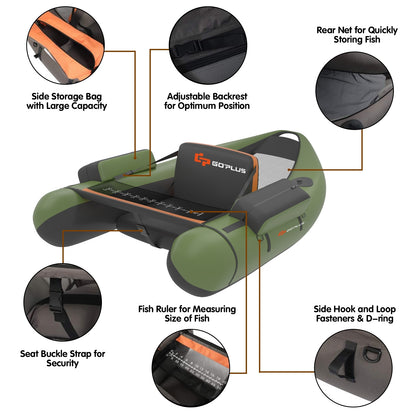 Inflatable Fishing Float Tube, With Pump Storage Pockets And Fish Ruler, Green Surfing at Gallery Canada