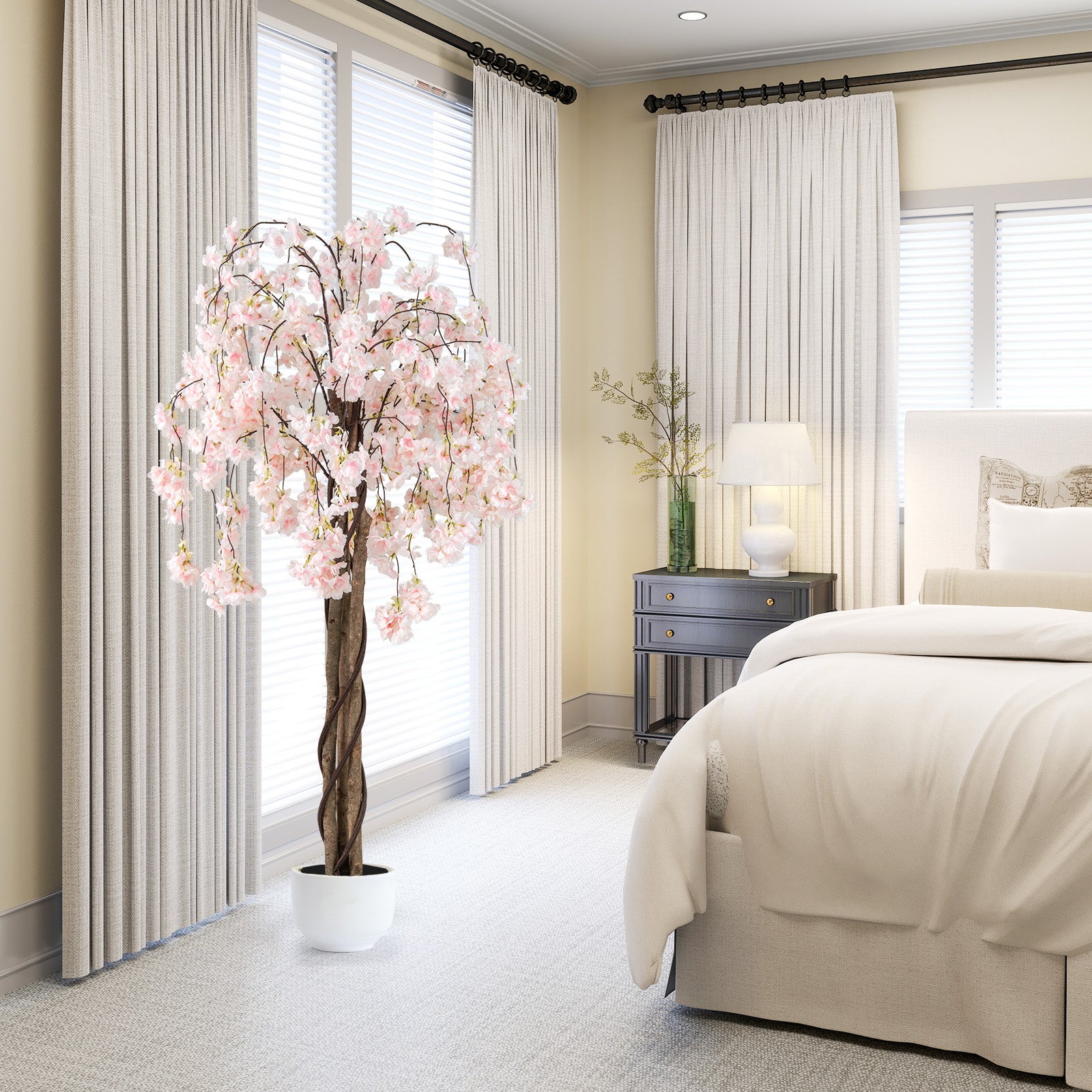 5.5 FT Artificial Cherry Blossom Tree, Pink White Flowers, White Faux Plants at Gallery Canada