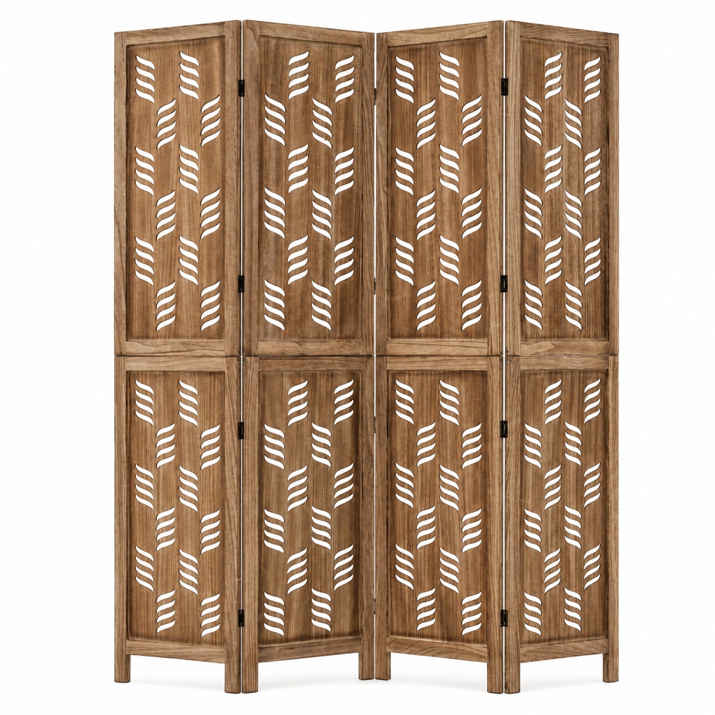 5.5 FT Room Divider 4 Panels, Wave Cutout, Brown