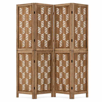 5.5 FT Room Divider 4 Panels, Wave Cutout, Brown
