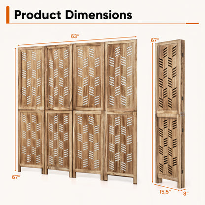 5.5 FT Room Divider 4 Panels, Wave Cutout, Brown