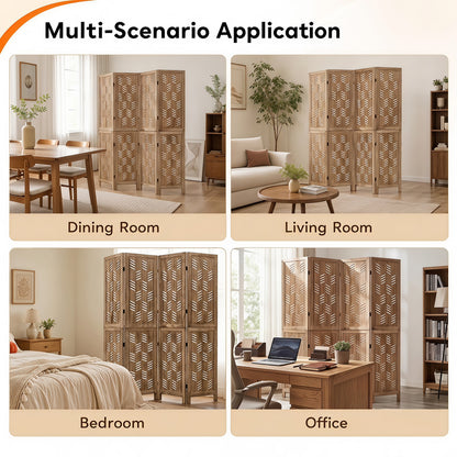 5.5 FT Room Divider 4 Panels, Wave Cutout, Brown