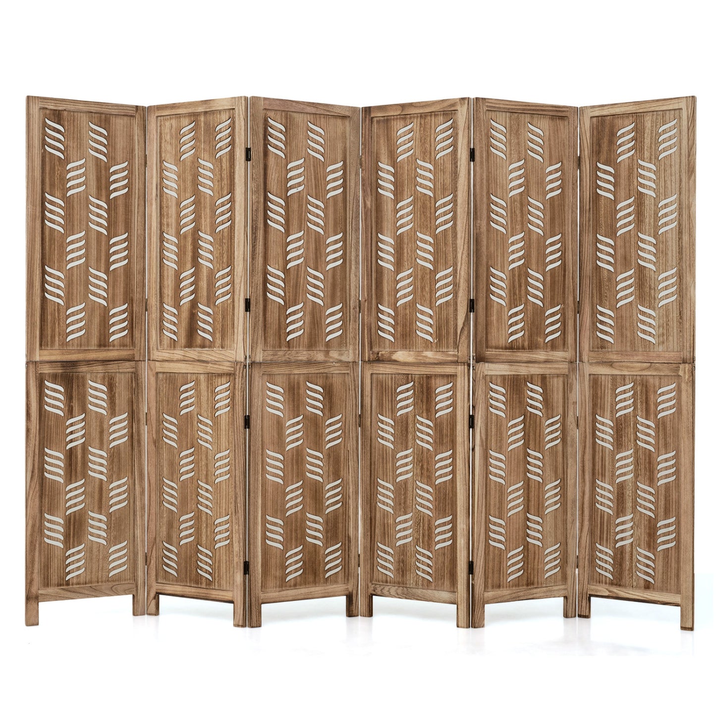6-Panel Room Divider with Wave Cutout, 5.5 FT, Brown