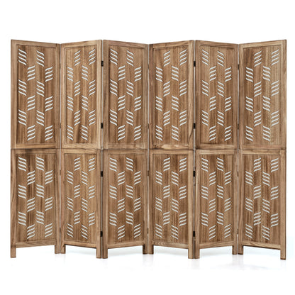 6-Panel Room Divider with Wave Cutout, 5.5 FT, Brown