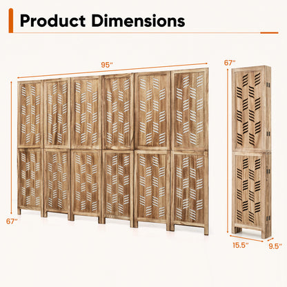6-Panel Room Divider with Wave Cutout, 5.5 FT, Brown