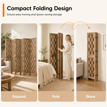 6-Panel Room Divider with Wave Cutout, 5.5 FT, Brown