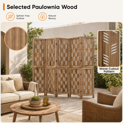 6-Panel Room Divider with Wave Cutout, 5.5 FT, Brown