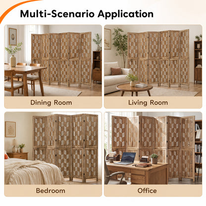 6-Panel Room Divider with Wave Cutout, 5.5 FT, Brown