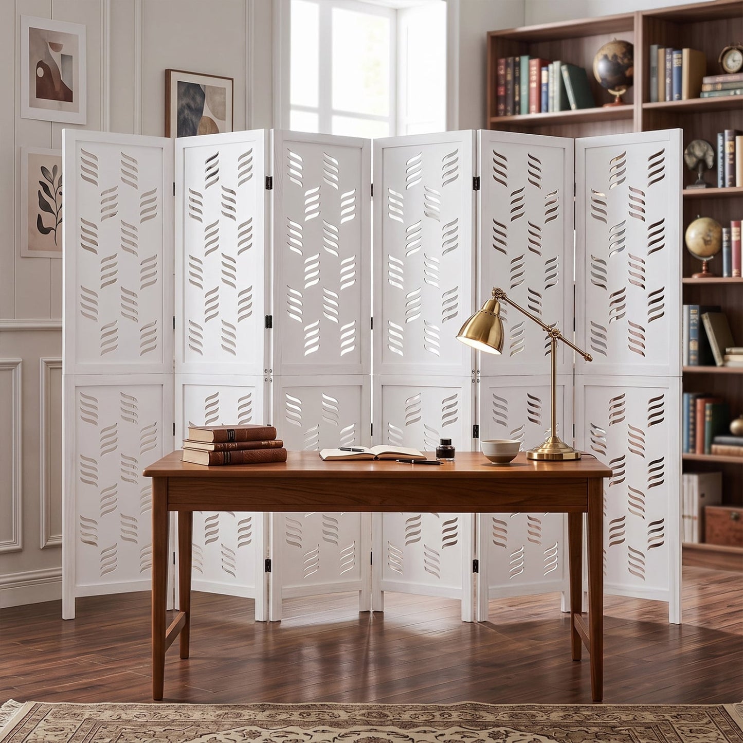 5.5 Ft Tall Room Divider, 6 Panels, White