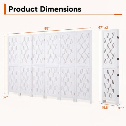 5.5 Ft Tall Room Divider, 6 Panels, White