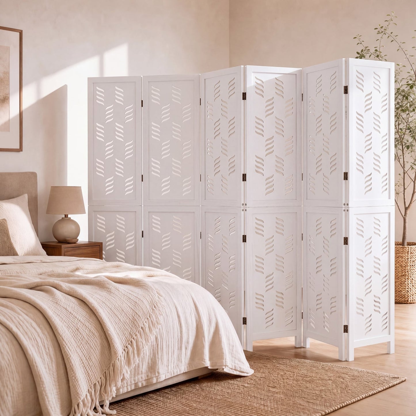 5.5 Ft Tall Room Divider, 6 Panels, White