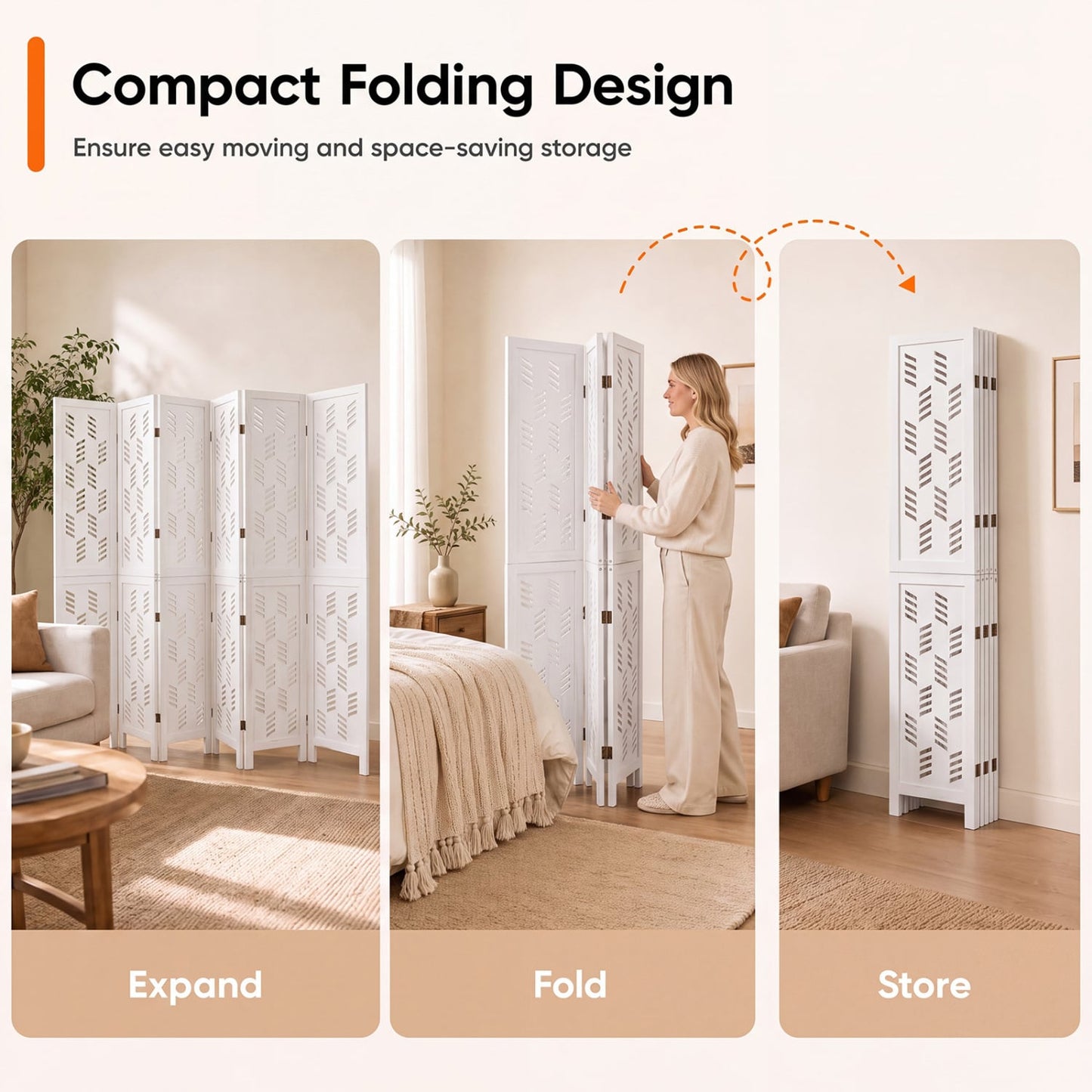 5.5 Ft Tall Room Divider, 6 Panels, White