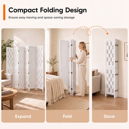5.5 Ft Tall Room Divider, 6 Panels, White
