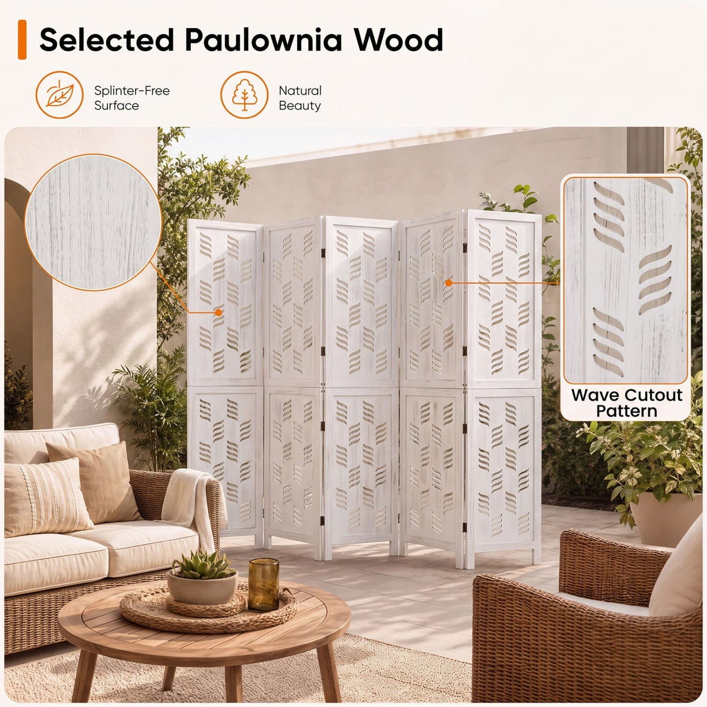 5.5 Ft Tall Room Divider, 6 Panels, White