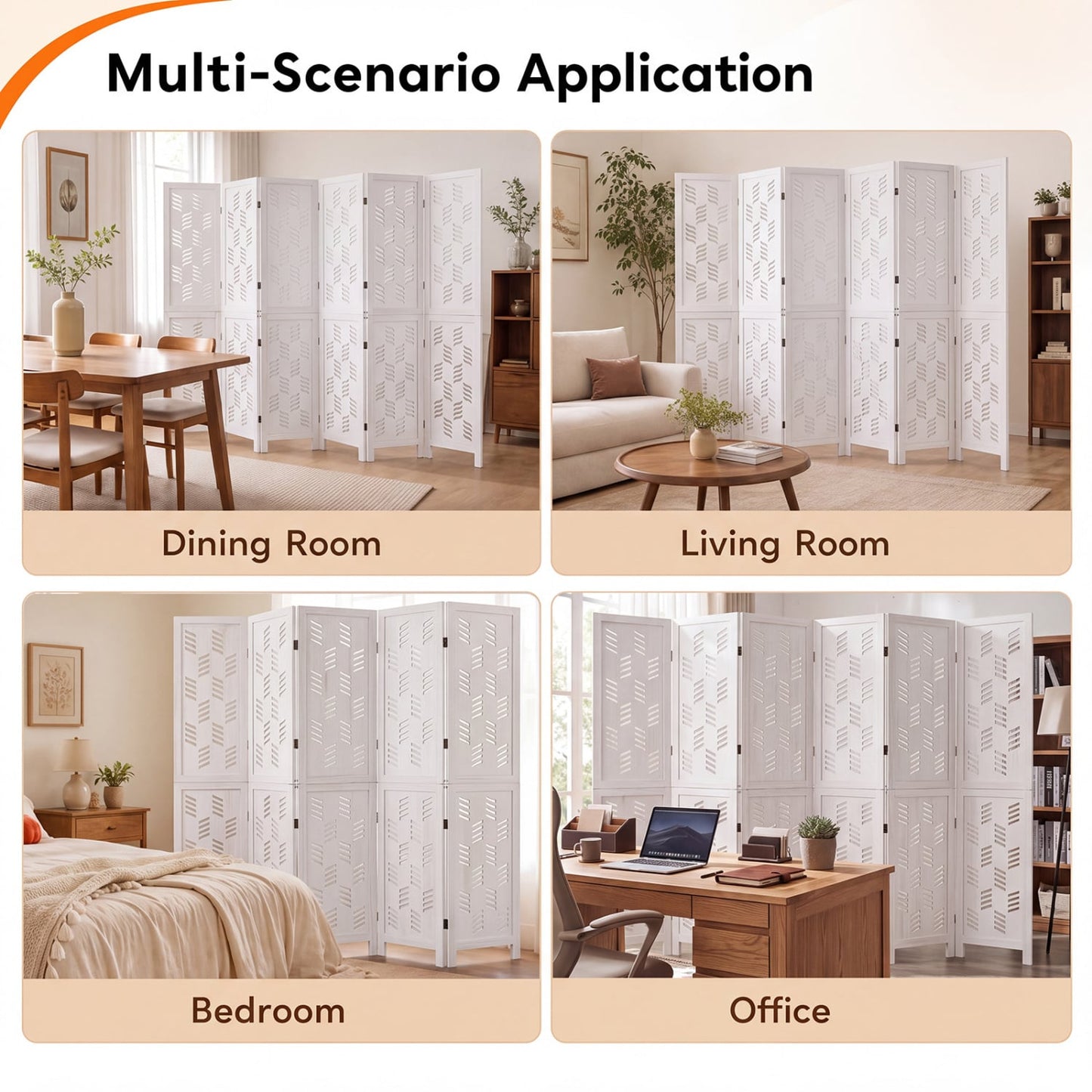 5.5 Ft Tall Room Divider, 6 Panels, White