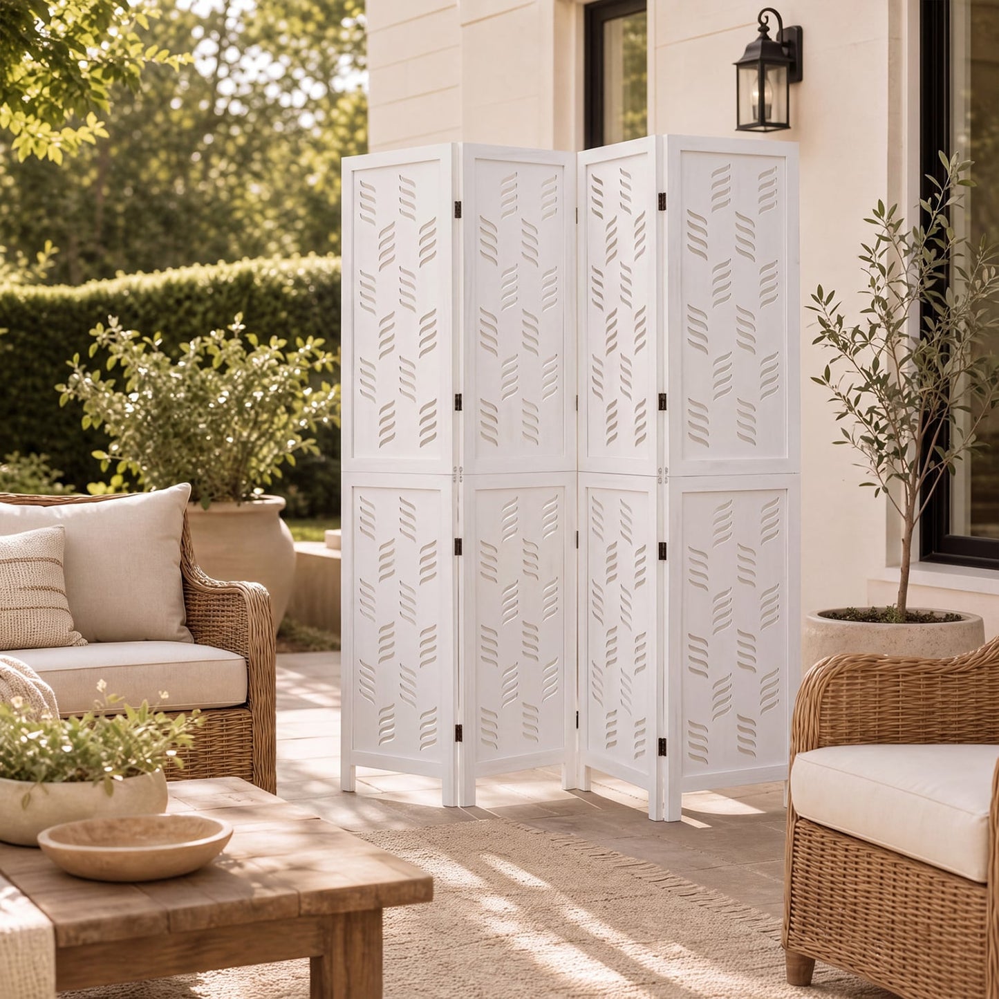 5.5 FT Room Divider, 4 Panels, Wave Cutout, White
