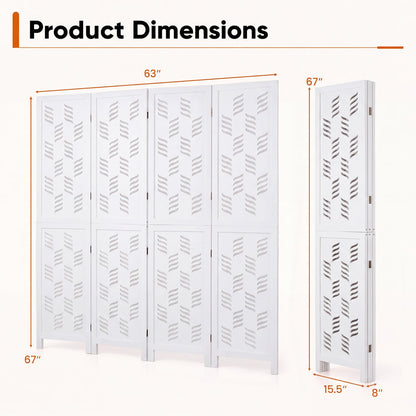 5.5 FT Room Divider, 4 Panels, Wave Cutout, White