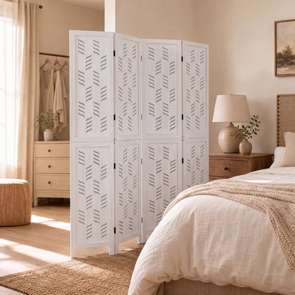 5.5 FT Room Divider, 4 Panels, Wave Cutout, White