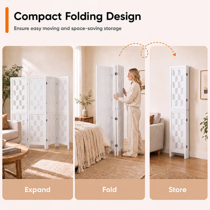 5.5 FT Room Divider, 4 Panels, Wave Cutout, White