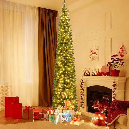 Pre-Lit Pencil Artificial Christmas Tree, 9 ft, 400 Warm White LED Lights, Green Christmas Tree at Gallery Canada