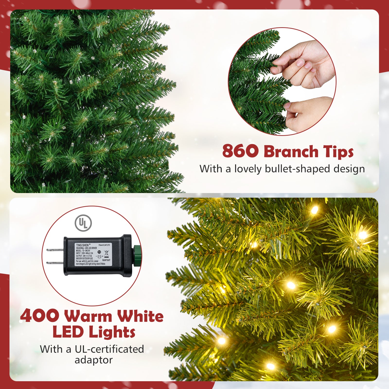 Pre-Lit Pencil Artificial Christmas Tree, 9 ft, 400 Warm White LED Lights, Green Christmas Tree at Gallery Canada