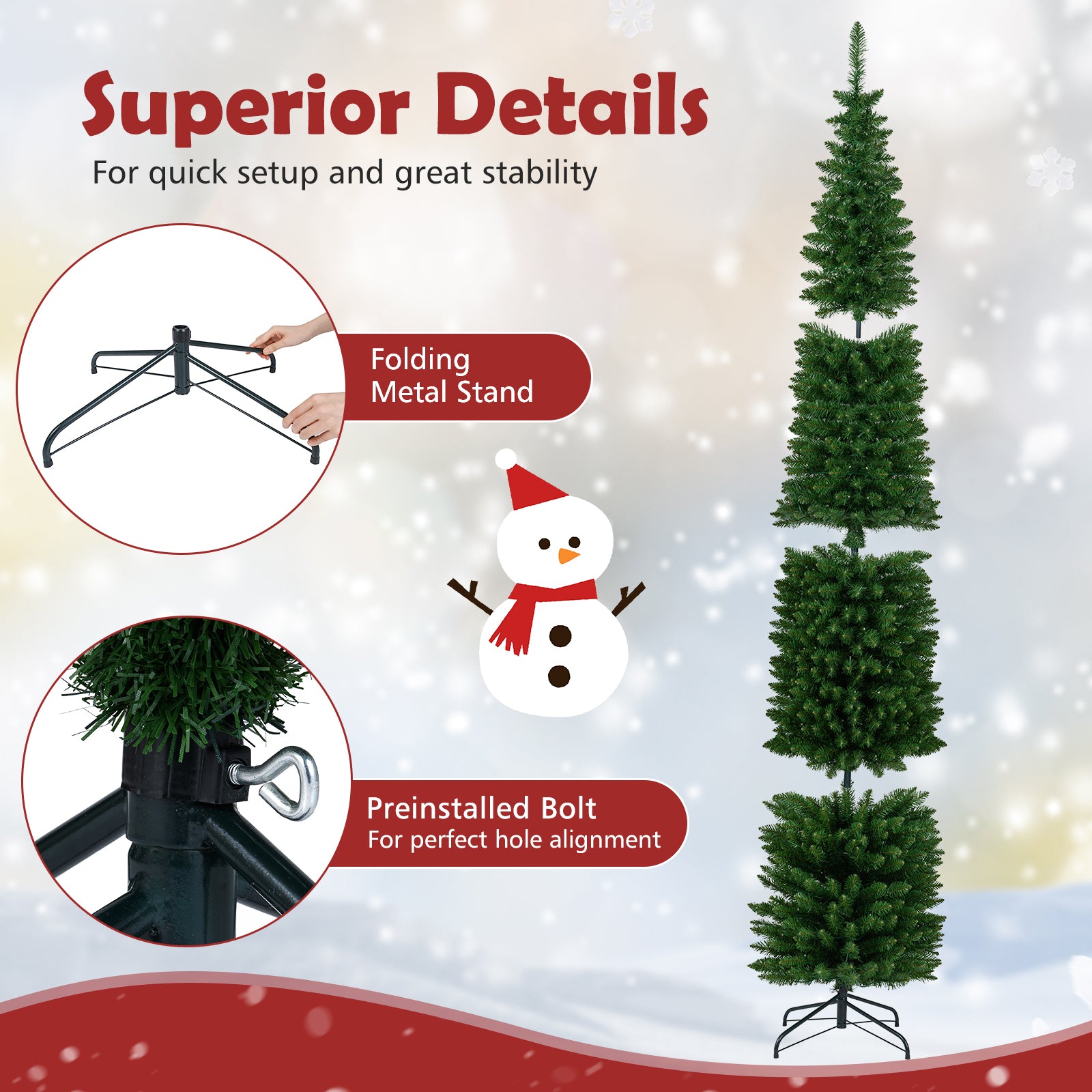 Pre-Lit Pencil Artificial Christmas Tree, 9 ft, 400 Warm White LED Lights, Green Christmas Tree at Gallery Canada