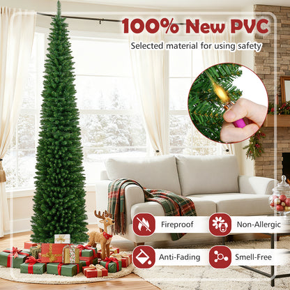 Pre-Lit Pencil Artificial Christmas Tree, 9 ft, 400 Warm White LED Lights, Green Christmas Tree at Gallery Canada