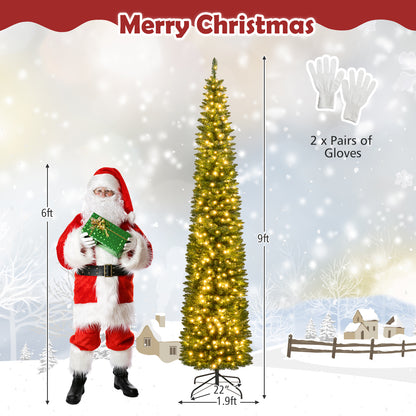 Pre-Lit Pencil Artificial Christmas Tree, 9 ft, 400 Warm White LED Lights, Green Christmas Tree at Gallery Canada