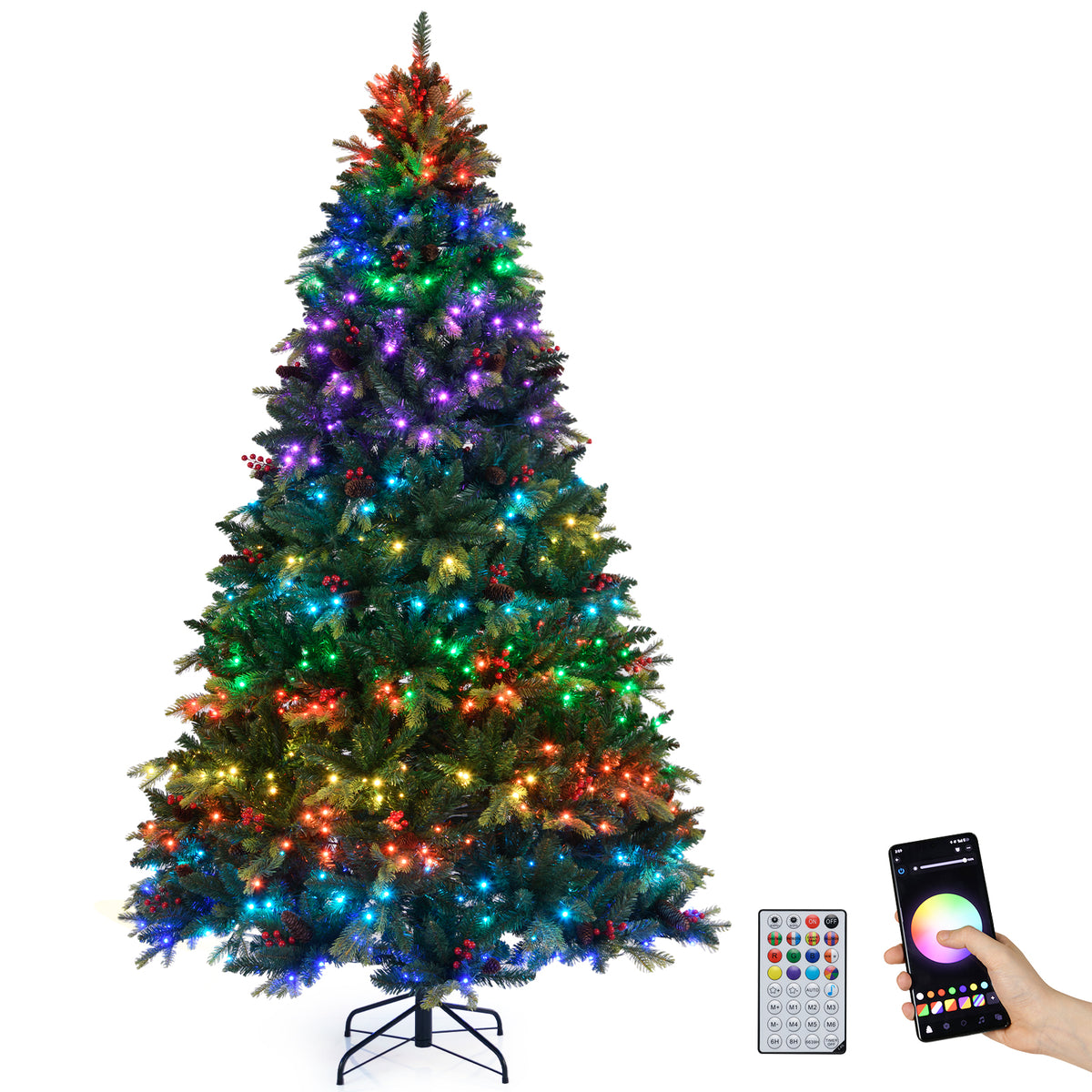5/6/7/8 FT Artificial Christmas Tree with LED Lights and Remote APP Control-8 ft, Green Christmas Tree Green at Gallery Canada
