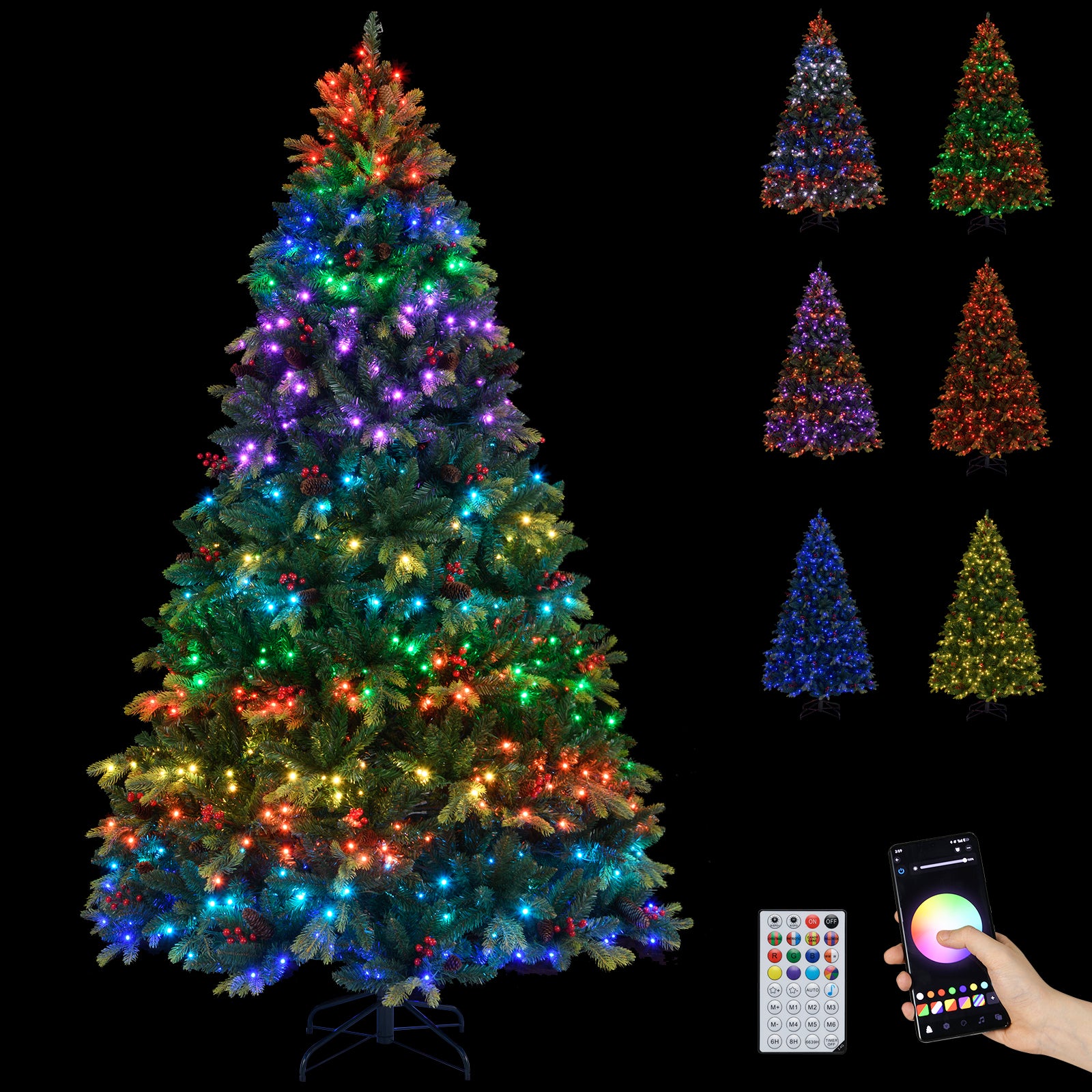 5/6/7/8 FT Artificial Christmas Tree with LED Lights and Remote APP Control-8 ft, Green Christmas Tree at Gallery Canada
