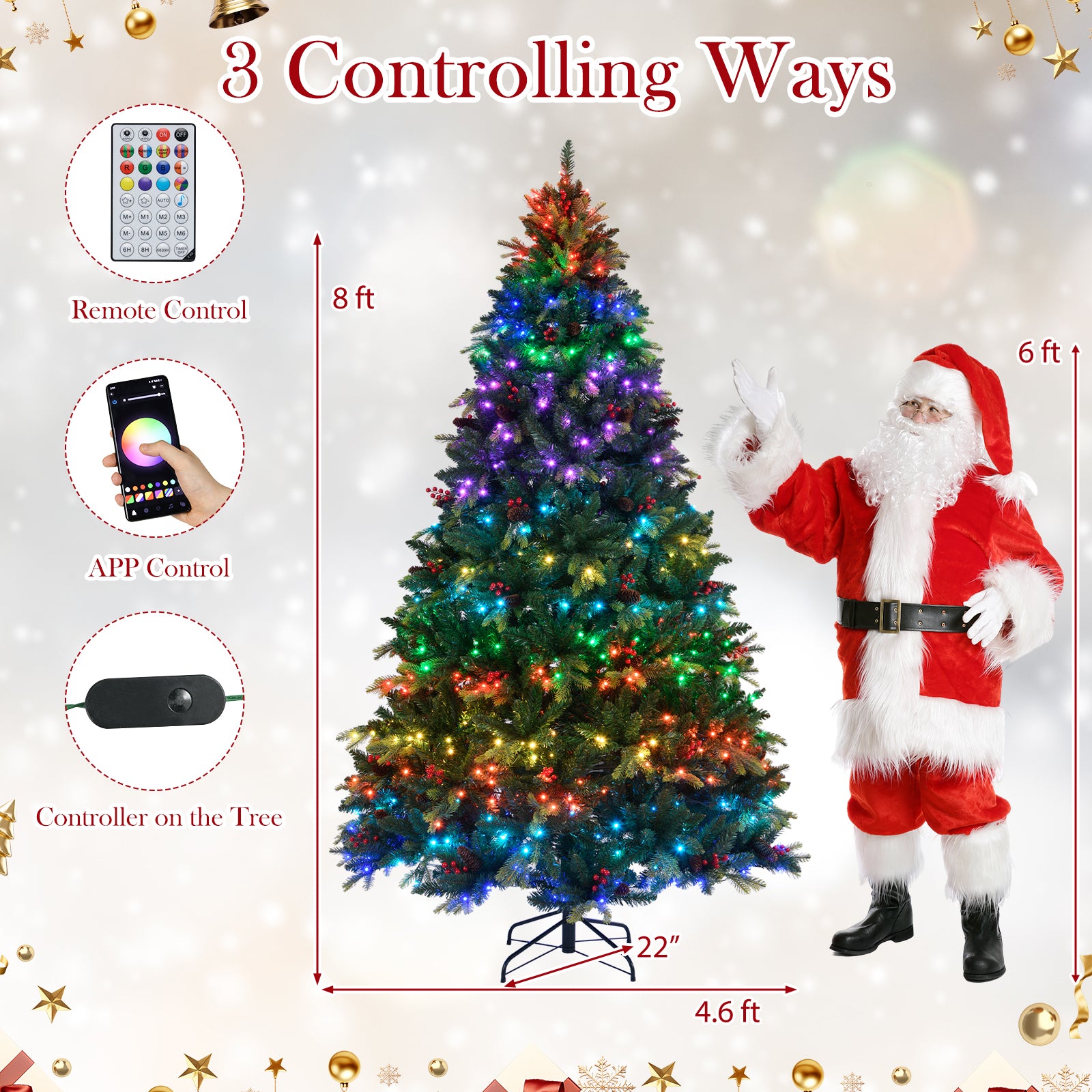 5/6/7/8 FT Artificial Christmas Tree with LED Lights and Remote APP Control-8 ft, Green Christmas Tree at Gallery Canada