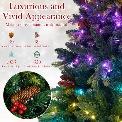 5/6/7/8 FT Artificial Christmas Tree with LED Lights and Remote APP Control-8 ft, Green Christmas Tree at Gallery Canada