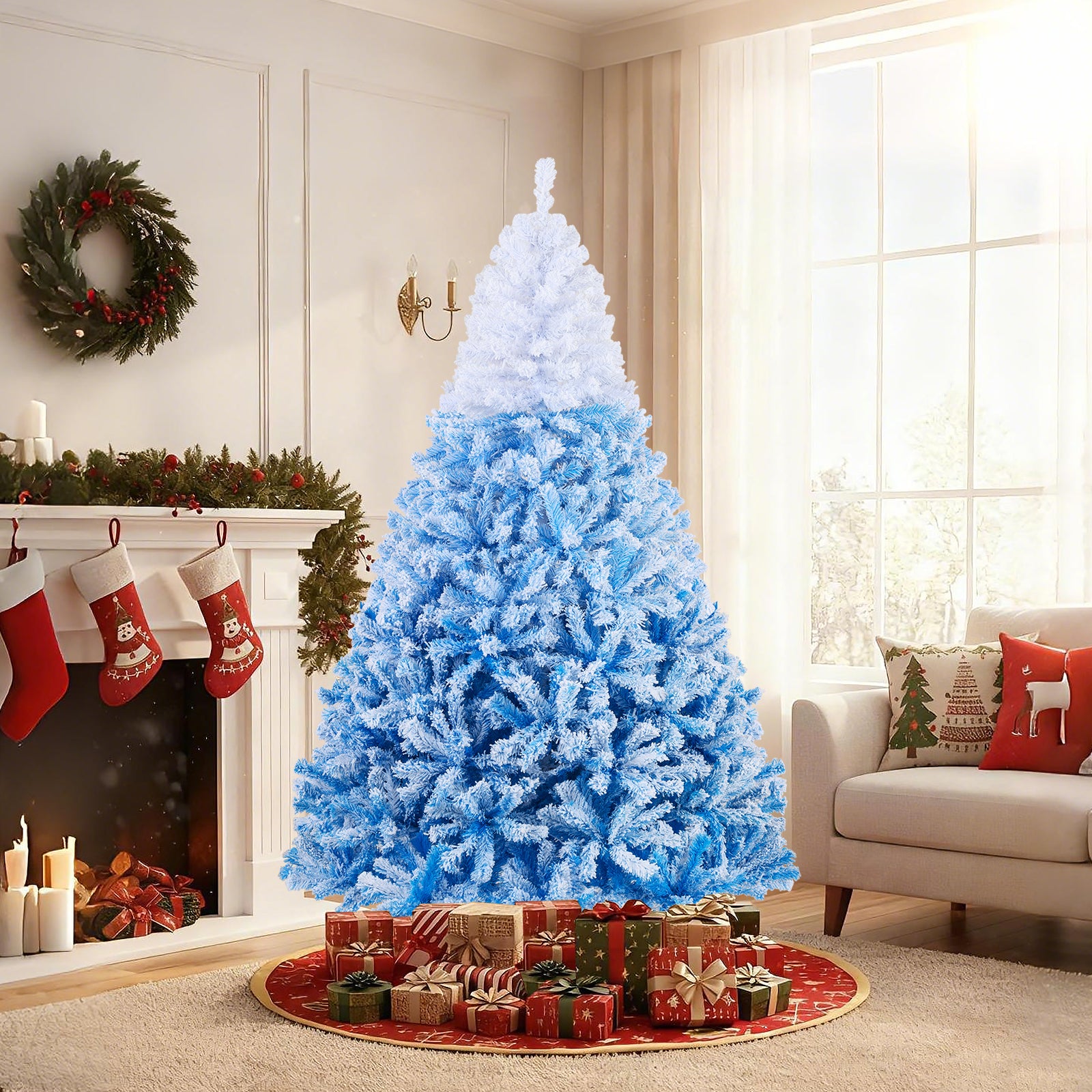 7 Feet Artificial Christmas Tree, Warm White LED Lights, 8 Modes, Blue Christmas Tree at Gallery Canada