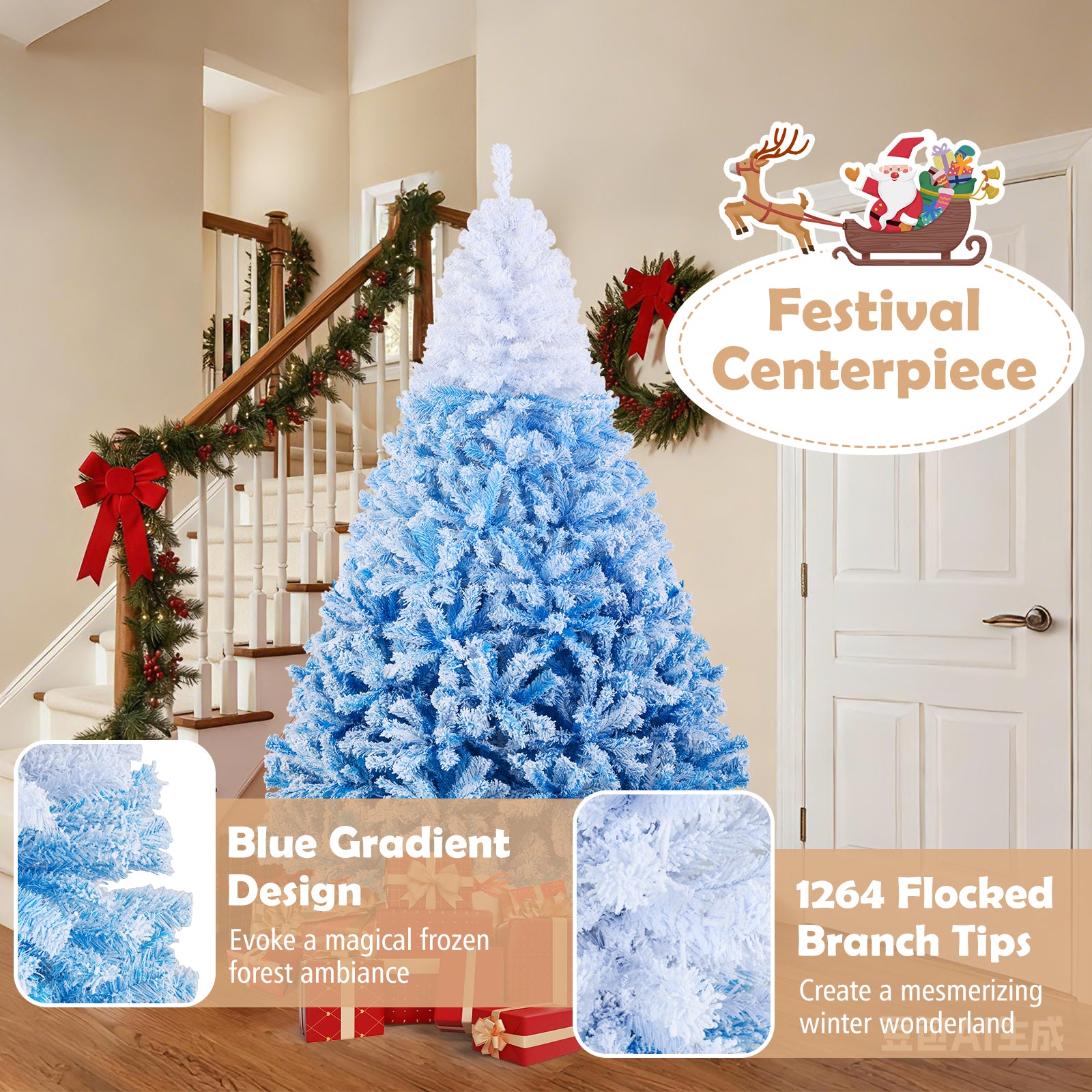 7 Feet Artificial Christmas Tree, Warm White LED Lights, 8 Modes, Blue Christmas Tree at Gallery Canada