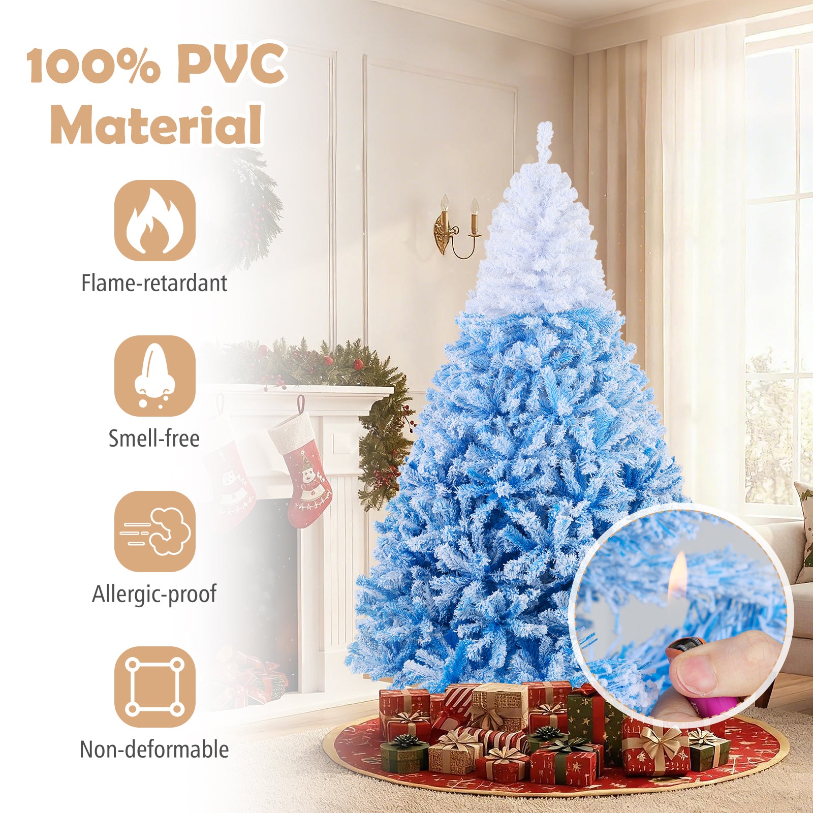 7 Feet Artificial Christmas Tree, Warm White LED Lights, 8 Modes, Blue Christmas Tree at Gallery Canada