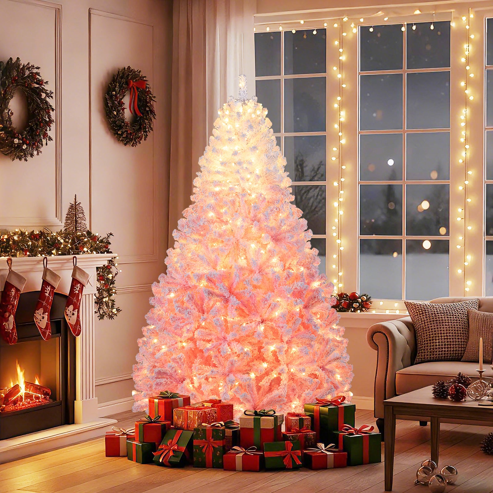 7 FT Artificial Christmas Tree, Warm White LED Lights, 8 Modes, Pink Christmas Tree at Gallery Canada