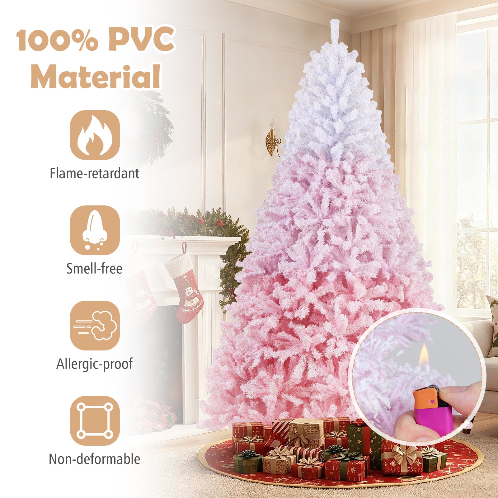 8 Feet Artificial Christmas Tree With Warm White LED Lights, Pink Christmas Tree at Gallery Canada