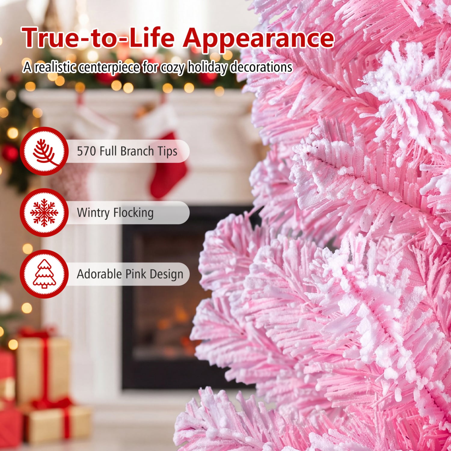 Flocked Fir Christmas Tree with Warm White LED Lights, 6ft, Pink Christmas Tree at Gallery Canada