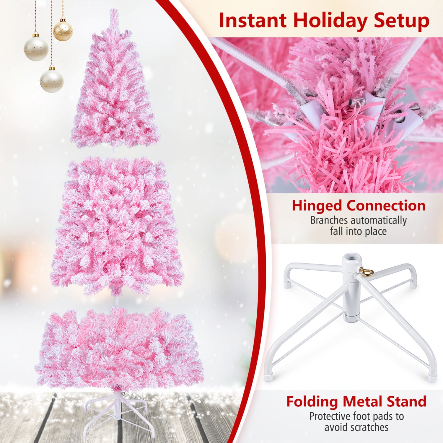 Flocked Fir Christmas Tree with Warm White LED Lights, 6ft, Pink Christmas Tree at Gallery Canada